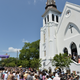The congregation departs following Sunday services June 21, 2015, at the Emanuel African Methodist Episcopal Church in Charleston, S.C., days after prosecutors say a white supremacist gunned down nine parishioners during Bible study at the historic black church.
MLADEN ANTONOV/AFP/Getty Images